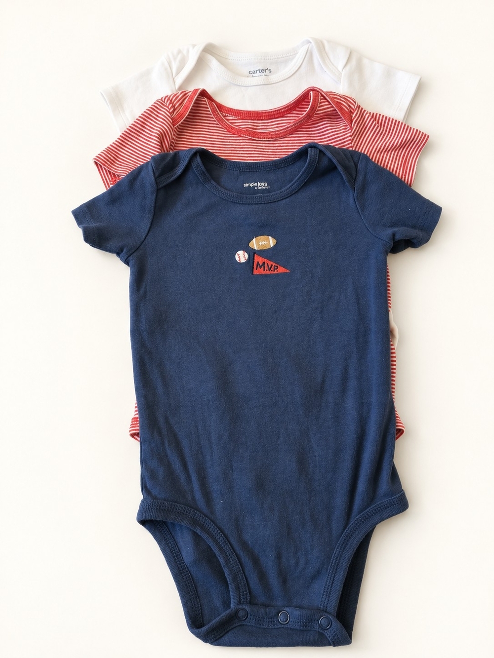Carter's Navy, Red & White Baby One-Piece Set - Sports Pennant Detail